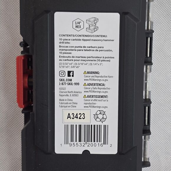 SKIL 10 Piece Hex Shank Carbide Hammer Drill Bit Set MDB5000 Concrete Brick - Picture 6 of 6